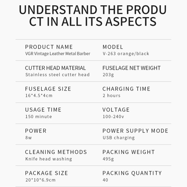Триммер VGR V-263 BLACK, 3 насадки, LED display