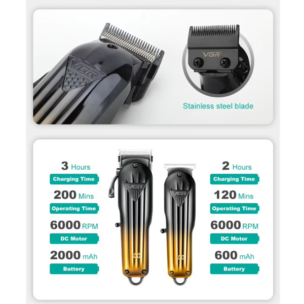 Комплект VGR 2 в 1 V-646 Акумуляторна Машинка Для Стрижки Clipper і Тример Комплект VGR 2 в 1 V-646 Акумуляторна Машинка Для Стрижки Clipper і Тример