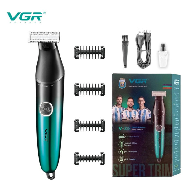 Бритва-триммер для стрижки бороды и усов VGR V-339 GREEN, 4 насадки, IPX7