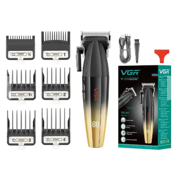 Акумуляторна Машинка Для Стрижки Clipper VGR V-003 GOLD 6 Насадок TURBO Режим 9000 RPM Керамічне Лезо LED Display Акумуляторна Машинка Для Стрижки Clipper VGR V-003 GOLD 6 Насадок TURBO Режим 9000 RPM Керамічне Лезо LED Display