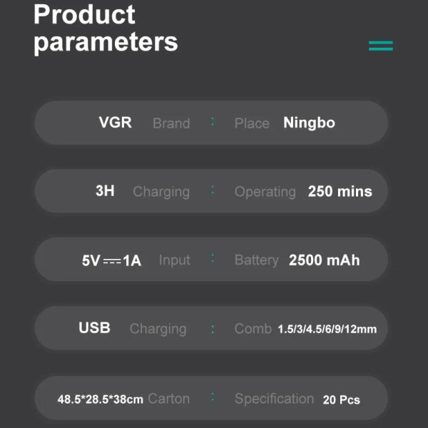 Акумуляторна Машинка Для Стрижки Clipper VGR V-003 GOLD 6 Насадок TURBO Режим 9000 RPM Керамічне Лезо LED Display Акумуляторна Машинка Для Стрижки Clipper VGR V-003 GOLD 6 Насадок TURBO Режим 9000 RPM Керамічне Лезо LED Display
