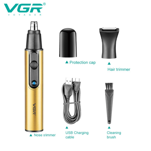 Триммер VGR 2 в 1 V-626 GOLD, 2 насадки (для носа и волос)