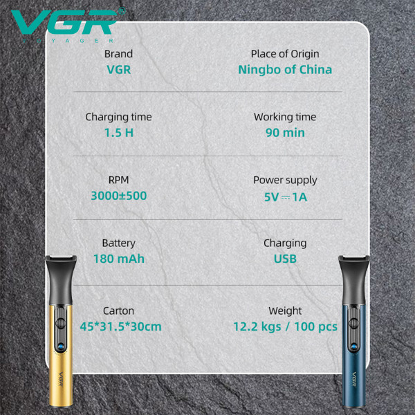 Триммер VGR 2 в 1 V-626 GOLD, 2 насадки (для носа и волос)
