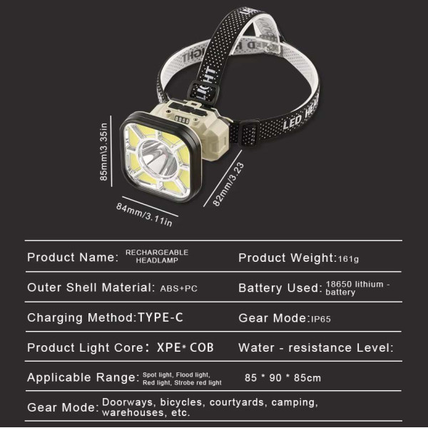 Ліхтар налобний 826XS-XPE+8COB(White+Red), Motion Sensor, 1x18650, вело кріплення, ЗУ Type-C, Box