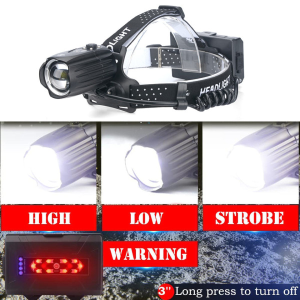 Фонарь налобный BL-T35-P160, 3x18650, Power Bank, ЗУ Type-C, zoom, Box