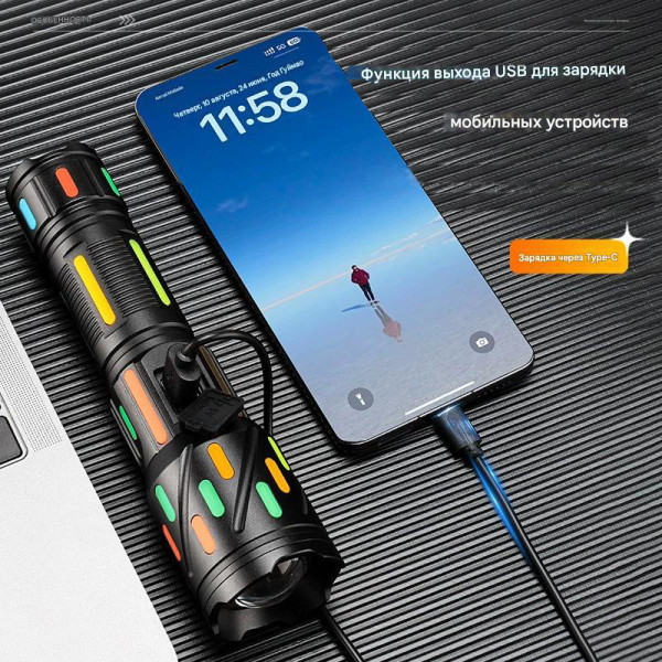 Ліхтар NIGHT VISION FLUORESCENCE CB-G706-TG 1x26650 Power Bank ЗУ Type-C Zoom Box Ліхтар NIGHT VISION FLUORESCENCE CB-G706-TG 1x26650 Power Bank ЗУ Type-C Zoom Box