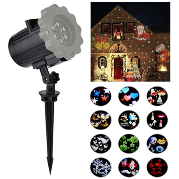 Світлодіодний Лазерний Проектор 668 Для Вулиці +12 Вкладишів з Картинками Waterproof Світлодіодний Лазерний Проектор 668 Для Вулиці +12 Вкладишів з Картинками Waterproof