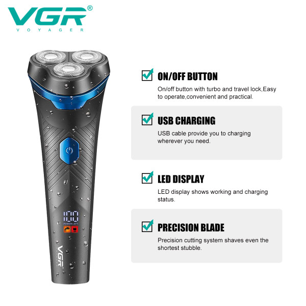 Електробритва VGR V-314 Роторна IPX6 LED Display Електробритва VGR V-314 Роторна IPX6 LED Display