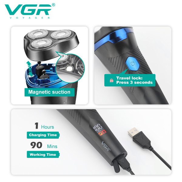 Електробритва VGR V-314 Роторна IPX6 LED Display Електробритва VGR V-314 Роторна IPX6 LED Display