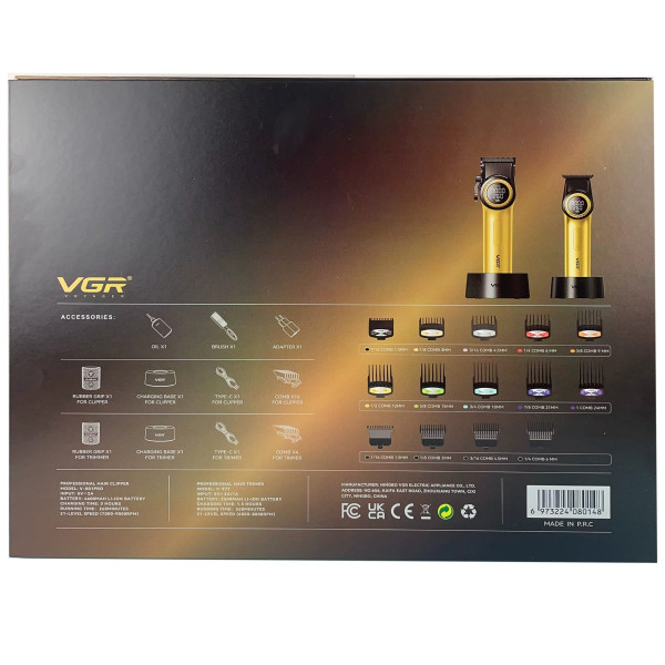 Комплект VGR 2 в 1 V-001&V-977 GOLD, аккумуляторная машинка для стрижки (clipper) и триммер