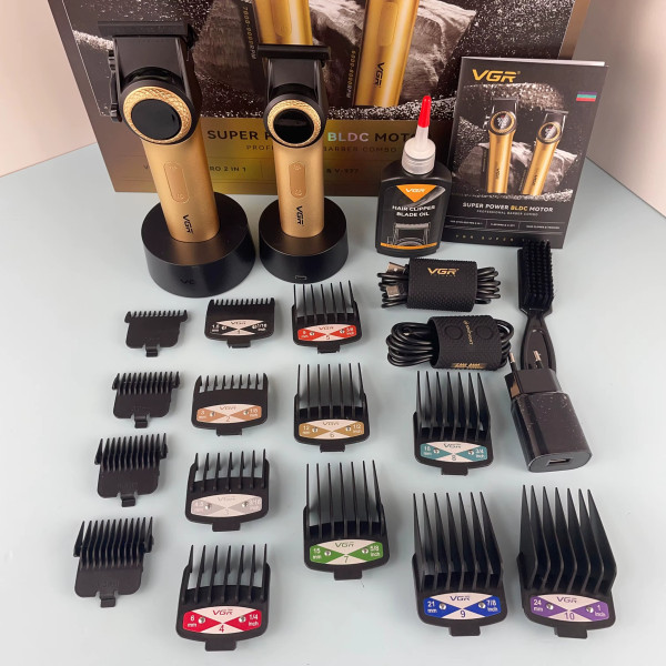 Комплект VGR 2 в 1 V-001&V-977 GOLD, аккумуляторная машинка для стрижки (clipper) и триммер