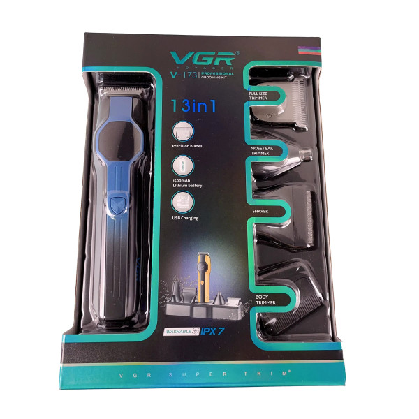 Набор для стрижки VGR 13 в 1 V-173 BLUE, 13 насадок, LED display
