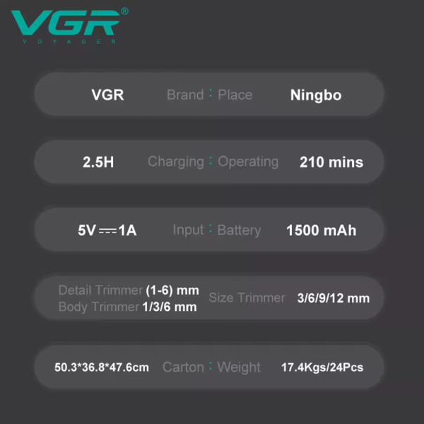 Набор для стрижки VGR 13 в 1 V-173 BLUE, 13 насадок, LED display