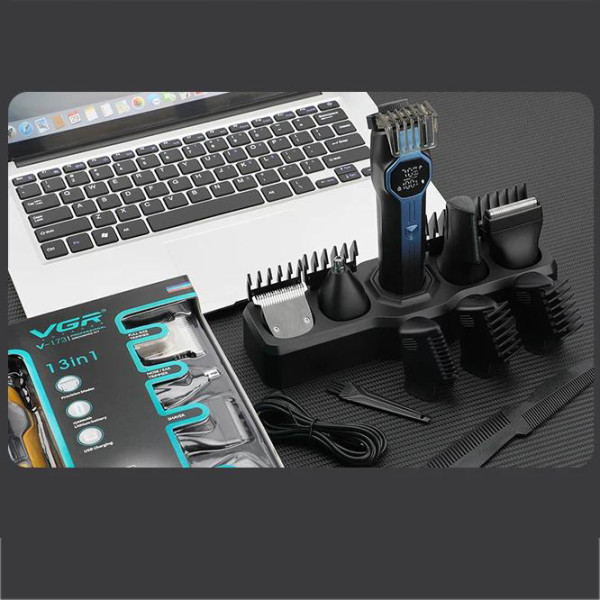 Набор для стрижки VGR 13 в 1 V-173 BLUE, 13 насадок, LED display