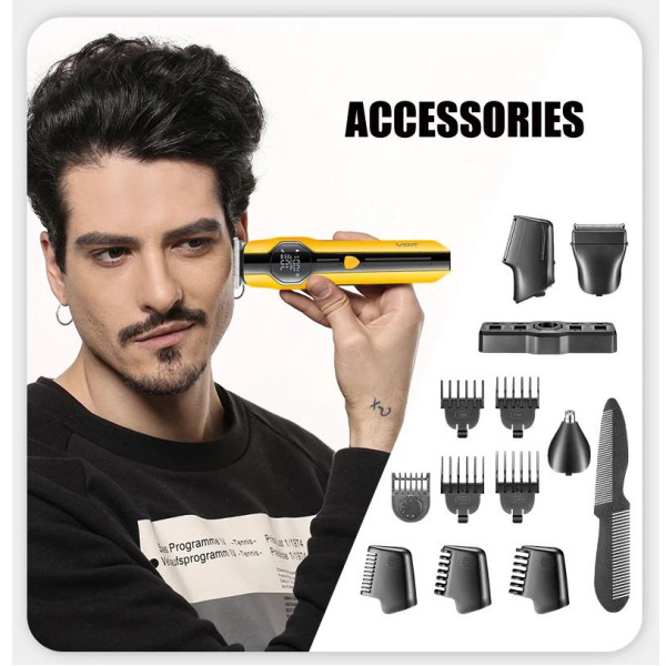 Набор для стрижки VGR 13 в 1 V-173 YELLOW, 13 насадок, LED display