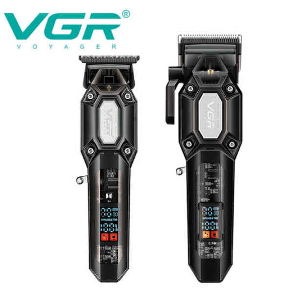 Комплект VGR 2 в 1 V-600&900 BLACK, аккумуляторная машинка для стрижки (clipper) и триммер, 10 насадок, LED display, 7000 RPM