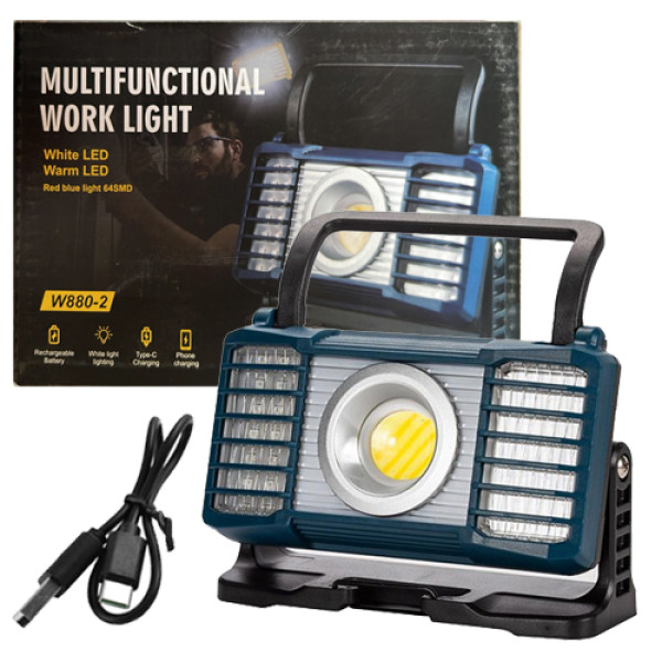 Ліхтар Портативний W880-2-COB White+Red+Blue Power Bank Li-Ion Акумулятор ЗУ Type-C Box