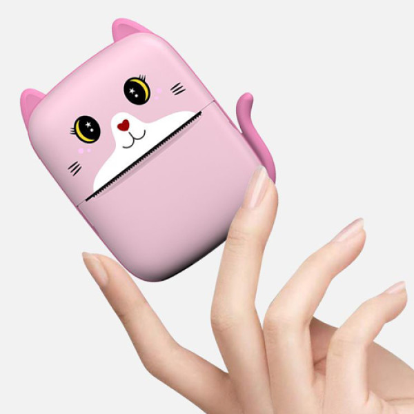 Термопринтер дитячий A8 Cat printer pink, bluetooth, ЗП Type-C