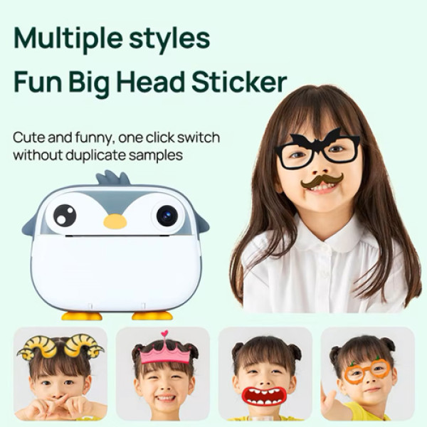 Фотоапарат дитячий з термодруком M05 GREY PENGUIN