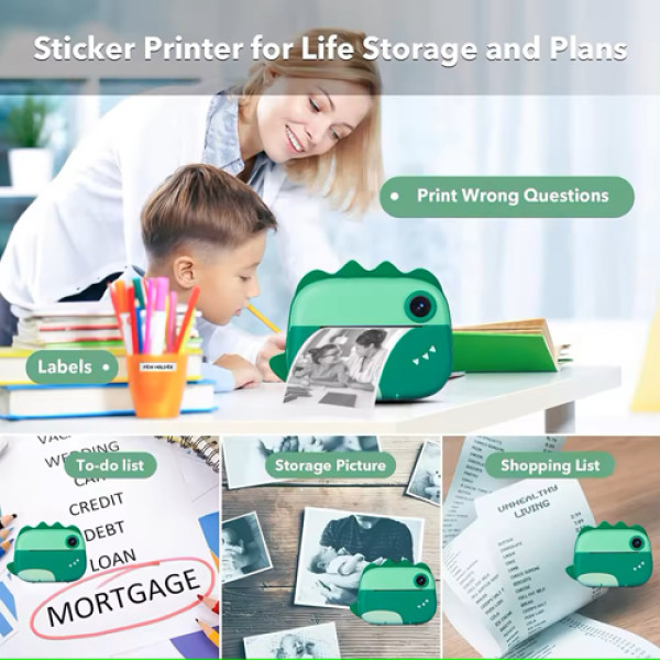 Фотоапарат дитячий з термодруком M05 GREEN DINOSAUR