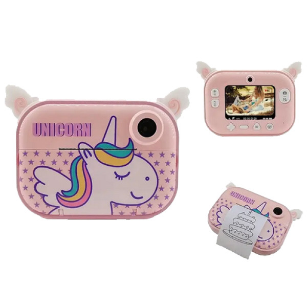 Фотоапарат дитячий миттєвого друку YT008, PINK UNICORN з підтримкою microSD card, 3Y+