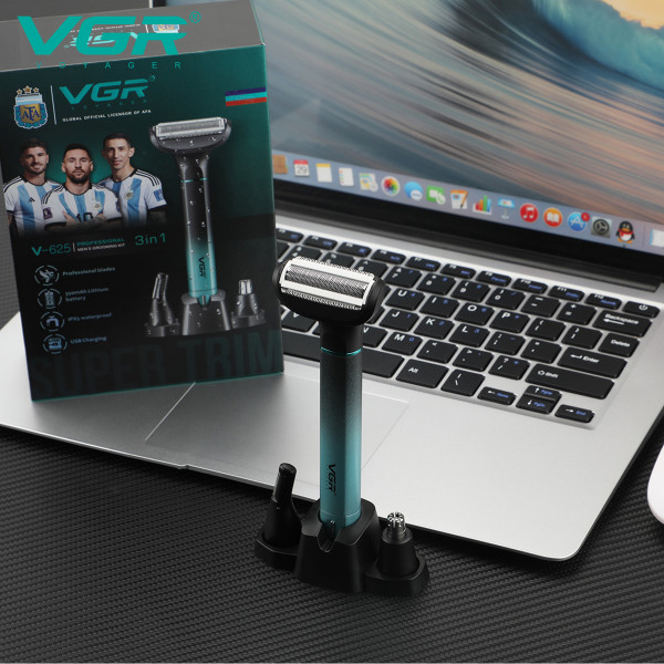 Набор VGR 3 в 1 V-625, 3 насадки (для носа, лица и тела), IPX5