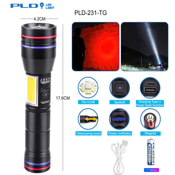 Ліхтар PLD-231 WHITE LASER LED PM10-TG+COB White+Red 1х18650 Power Bank Індикація Заряду ЗУ Type-C Магніт Zoom Box Ліхтар PLD-231 WHITE LASER LED PM10-TG+COB White+Red 1х18650 Power Bank Індикація Заряду ЗУ Type-C Магніт Zoom Box