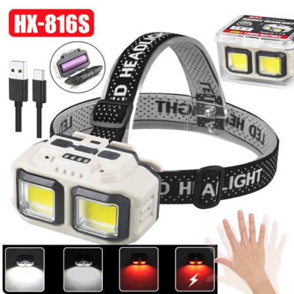 Ліхтар Налобний HX-816S-2COB White+Red Motion Sensor Waterproof 1x18650 ЗП Type-C Box Ліхтар Налобний HX-816S-2COB White+Red Motion Sensor Waterproof 1x18650 ЗП Type-C Box