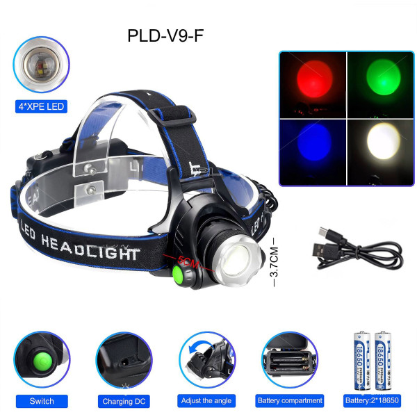 Ліхтар Налобний PLD-V9-F-4XPE RGB 2x18650 ЗП Type-C Zoom Box Ліхтар Налобний PLD-V9-F-4XPE RGB 2x18650 ЗП Type-C Zoom Box