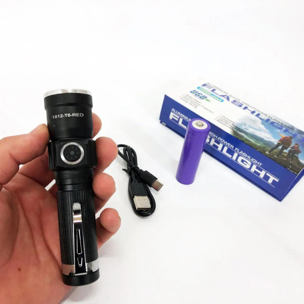 Ліхтар PLD-1812-T6 Red 1x18650 Індикація Заряду ЗУ Type-C Zoom Box Ліхтар PLD-1812-T6 Red 1x18650 Індикація Заряду ЗУ Type-C Zoom Box