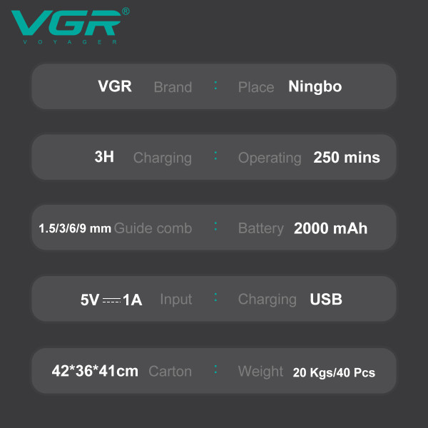 Акумуляторна Машинка Для Стрижки VGR V-904 GOLD 4 Насадки 2000 mAh LED Display Акумуляторна Машинка Для Стрижки VGR V-904 GOLD 4 Насадки 2000 mAh LED Display