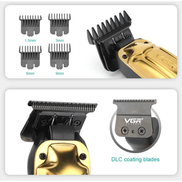 Акумуляторна Машинка Для Стрижки VGR V-904 GOLD 4 Насадки 2000 mAh LED Display Акумуляторна Машинка Для Стрижки VGR V-904 GOLD 4 Насадки 2000 mAh LED Display