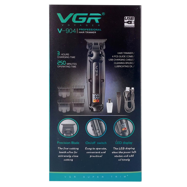 Акумуляторна Машинка Для Стрижки VGR V-904 GOLD 4 Насадки 2000 mAh LED Display Акумуляторна Машинка Для Стрижки VGR V-904 GOLD 4 Насадки 2000 mAh LED Display