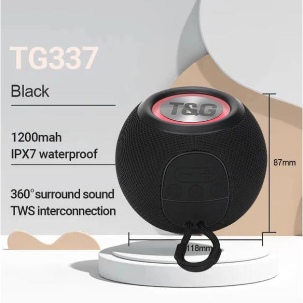 Bluetooth-Колонка TG337 с RGB Подсветкой Speakerphone Радио Black Bluetooth-Колонка TG337 с RGB Подсветкой Speakerphone Радио Black