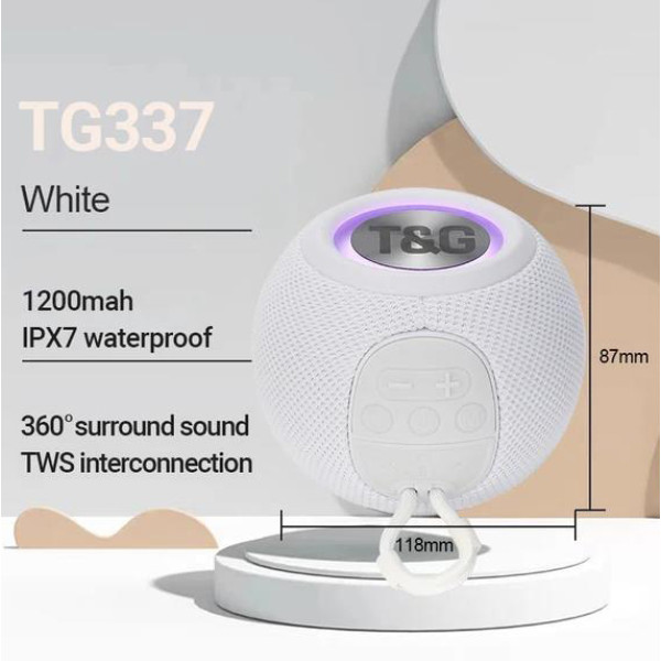 Bluetooth-Колонка TG337 с RGB Подсветкой Speakerphone Радио White Bluetooth-Колонка TG337 с RGB Подсветкой Speakerphone Радио White