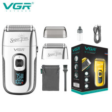Электробритва VGR V-332 SILVER шейвер, двойное лезвие, триммер, LED Display