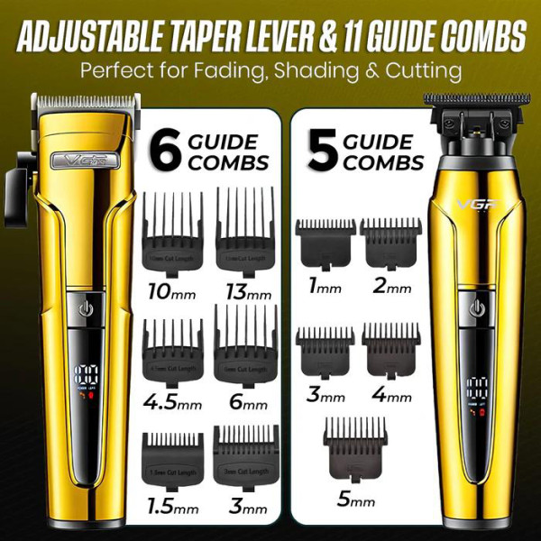 Комплект VGR 3 в 1 V-694 GOLD Акумуляторна Машинка Для Стрижки Clipper Тример і Електробритва Шейвер Комплект VGR 3 в 1 V-694 GOLD Акумуляторна Машинка Для Стрижки Clipper Тример і Електробритва Шейвер