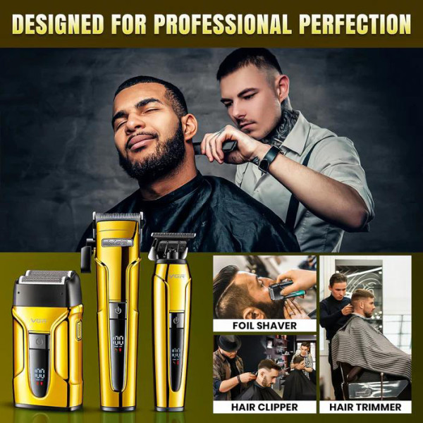 Комплект VGR 3 в 1 V-694 GOLD Акумуляторна Машинка Для Стрижки Clipper Тример і Електробритва Шейвер Комплект VGR 3 в 1 V-694 GOLD Акумуляторна Машинка Для Стрижки Clipper Тример і Електробритва Шейвер