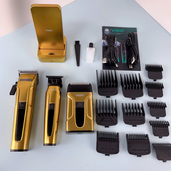 Комплект VGR 3 в 1 V-694 GOLD Акумуляторна Машинка Для Стрижки Clipper Тример і Електробритва Шейвер Комплект VGR 3 в 1 V-694 GOLD Акумуляторна Машинка Для Стрижки Clipper Тример і Електробритва Шейвер