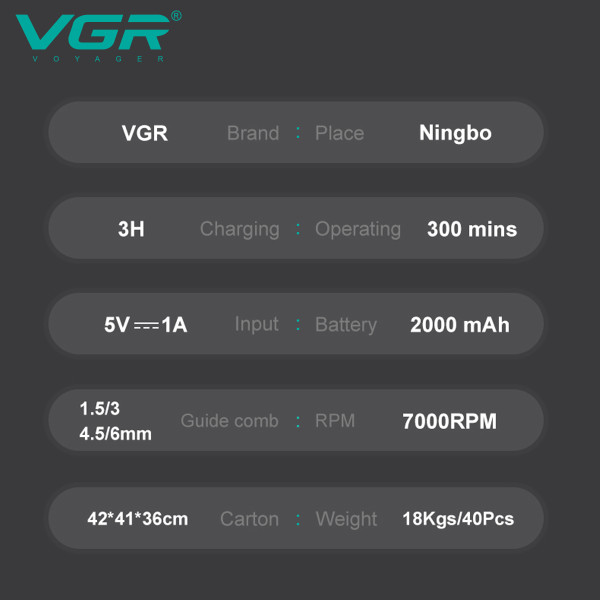 Тример VGR V-996 GREEN 4 Насадки LED Display