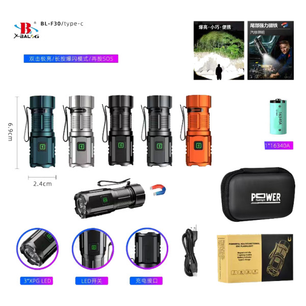 Ліхтар F30-3XPG 1х16340A Індикація Заряду ЗУ Type-C Чохол Магніт Box Ліхтар F30-3XPG 1х16340A Індикація Заряду ЗУ Type-C Чохол Магніт Box