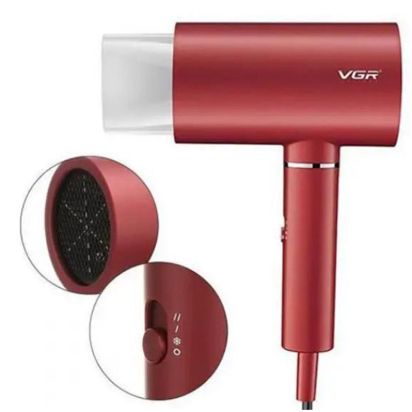 Фен профессиональный VGR V-431 RED, 2 уровня обдува, 2 уровня температуры, насадка-концентратор