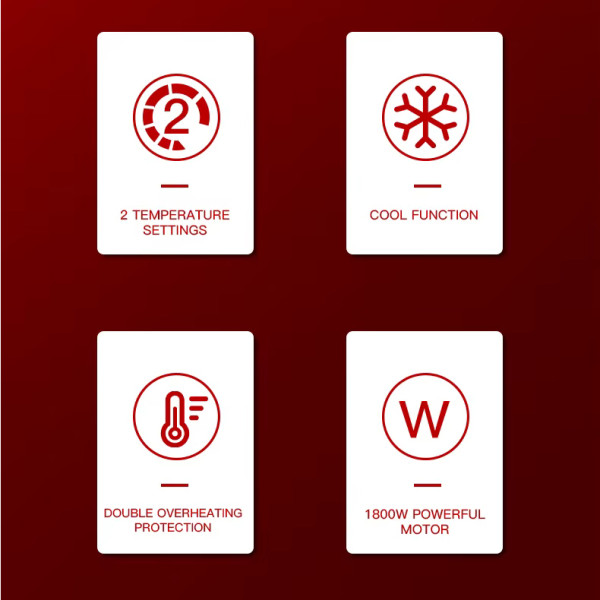 Фен профессиональный VGR V-431 RED, 2 уровня обдува, 2 уровня температуры, насадка-концентратор