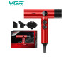 Фен профессиональный VGR V-401 RED, 40 уровней обдува 7000 - 11000 RPM, 40 уровней температуры 60°C - 100°C, 3 насадки