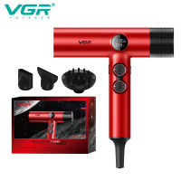 Фен профессиональный VGR V-401 RED, 40 уровней обдува 7000 - 11000 RPM, 40 уровней температуры 60°C - 100°C, 3 насадки