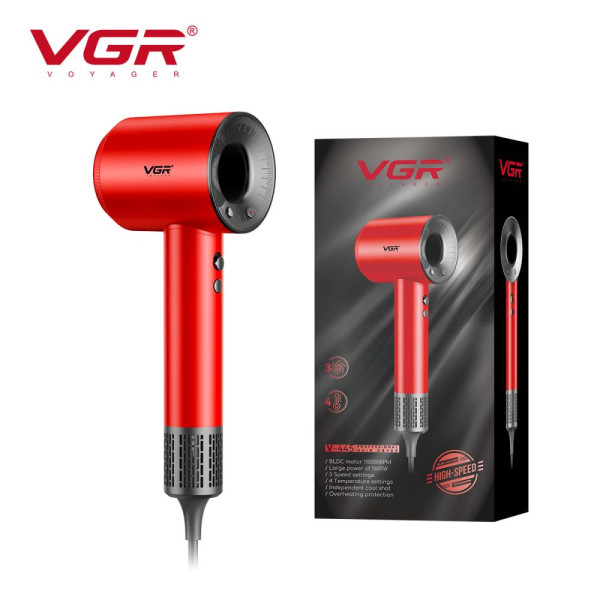 Фен профессиональный VGR V-445 RED, 3 уровня обдува, 4 уровня температуры, 1600 Вт, 110000 RPM