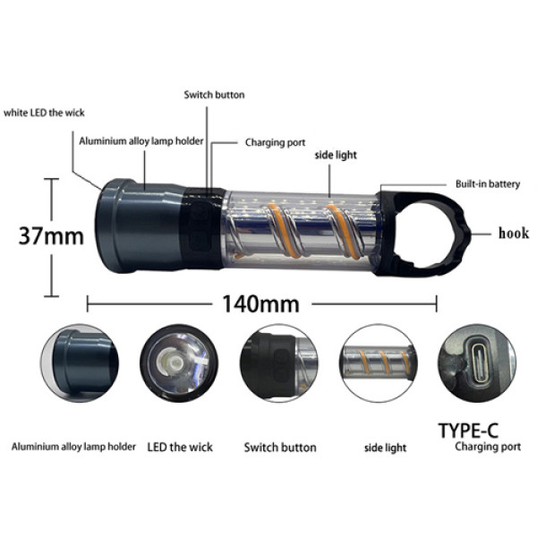 Ліхтар 1810B-LED Світильник Li-Ion Акумулятор Гачок ЗУ Type-C Ліхтар 1810B-LED Світильник Li-Ion Акумулятор Гачок ЗУ Type-C