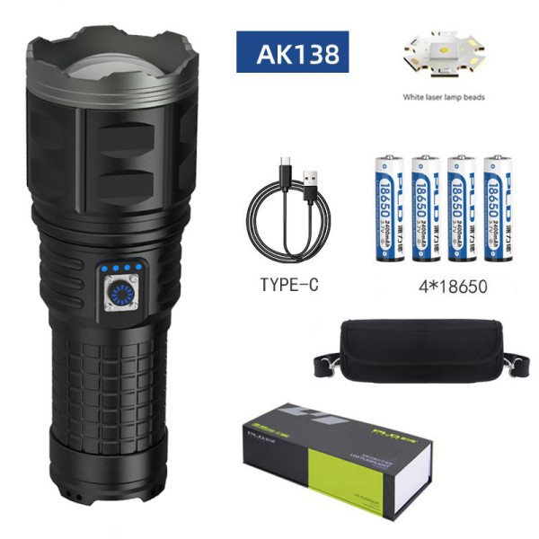 Ліхтар AK138 WHITE LASER LED PM60-TG, 4х18650, power bank, індикація заряду, ЗУ Type-C, zoom, Box