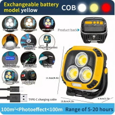 Фонарь для кемпинга W891-1-3COB(White+Yellow)+5SMD(Red), 2x18650, ЗУ Type-C, магнит, крюк