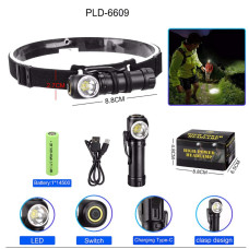 Фонарь налобный 6609-LED, ЗУ Type-C, 1x14500, Box